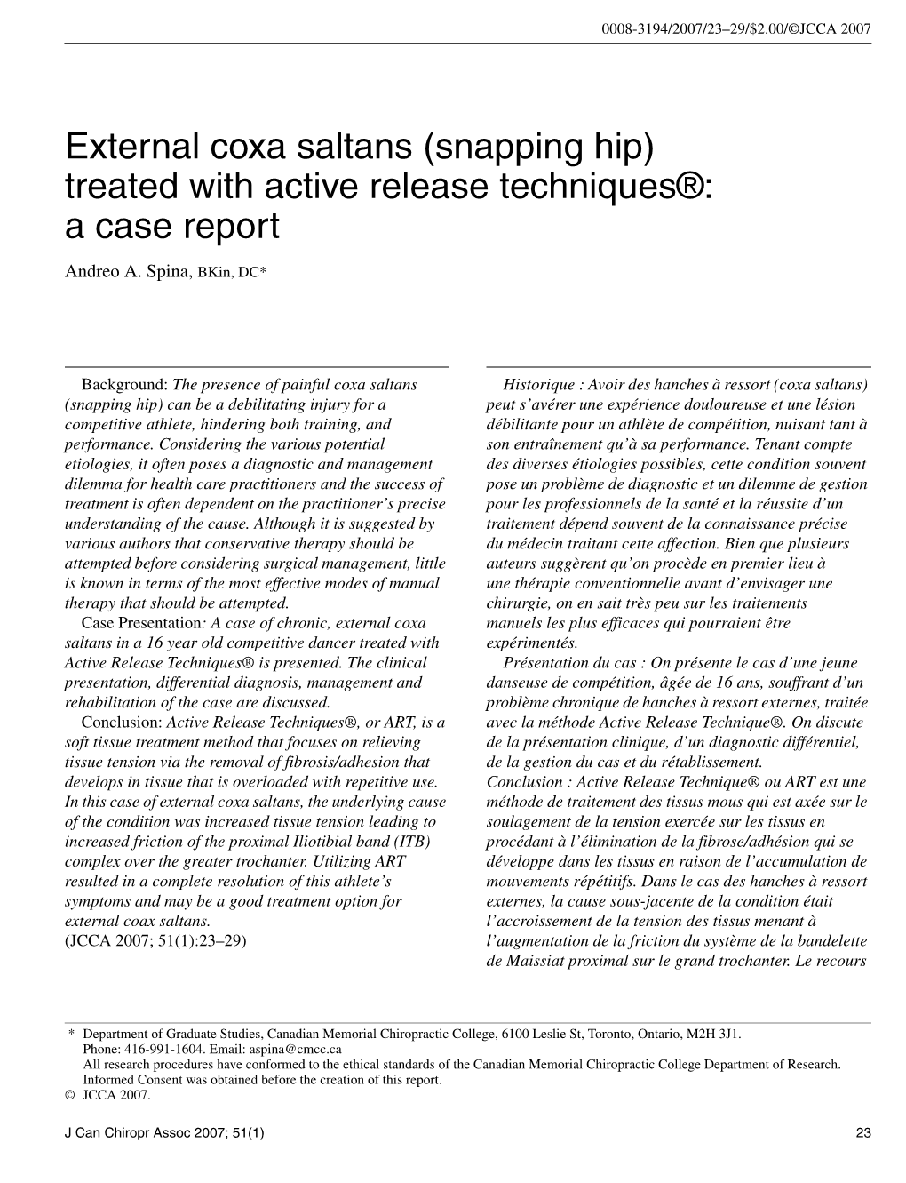 External Coxa Saltans (Snapping Hip) Treated with Active Release Techniques®: a Case Report