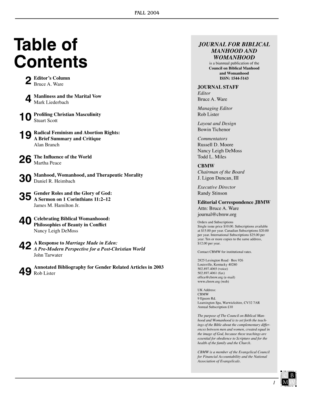 Table of Contents