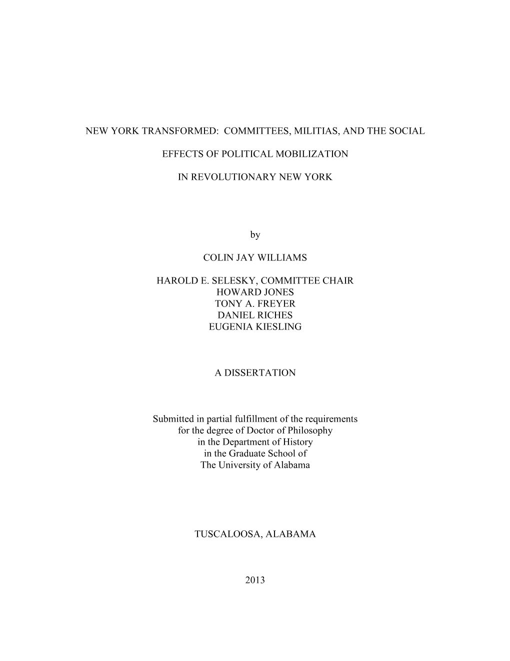 New York Transformed: Committees, Militias, and the Social