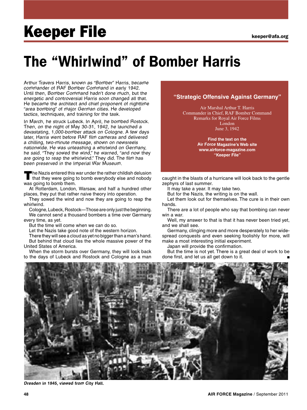 Keeper File Keeper@Afa.Org the “Whirlwind” of Bomber Harris