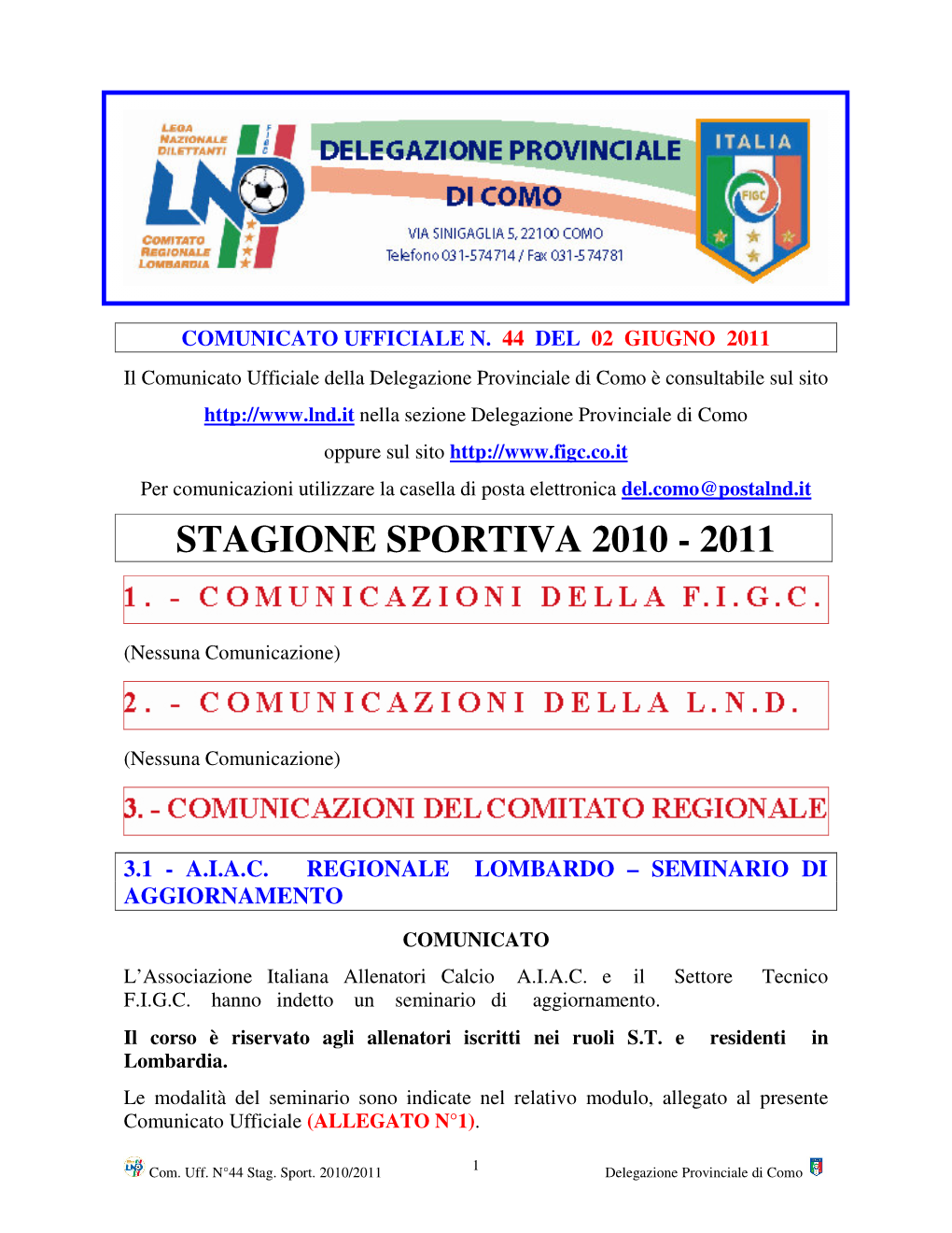 Stagione Sportiva 2010 - 2011