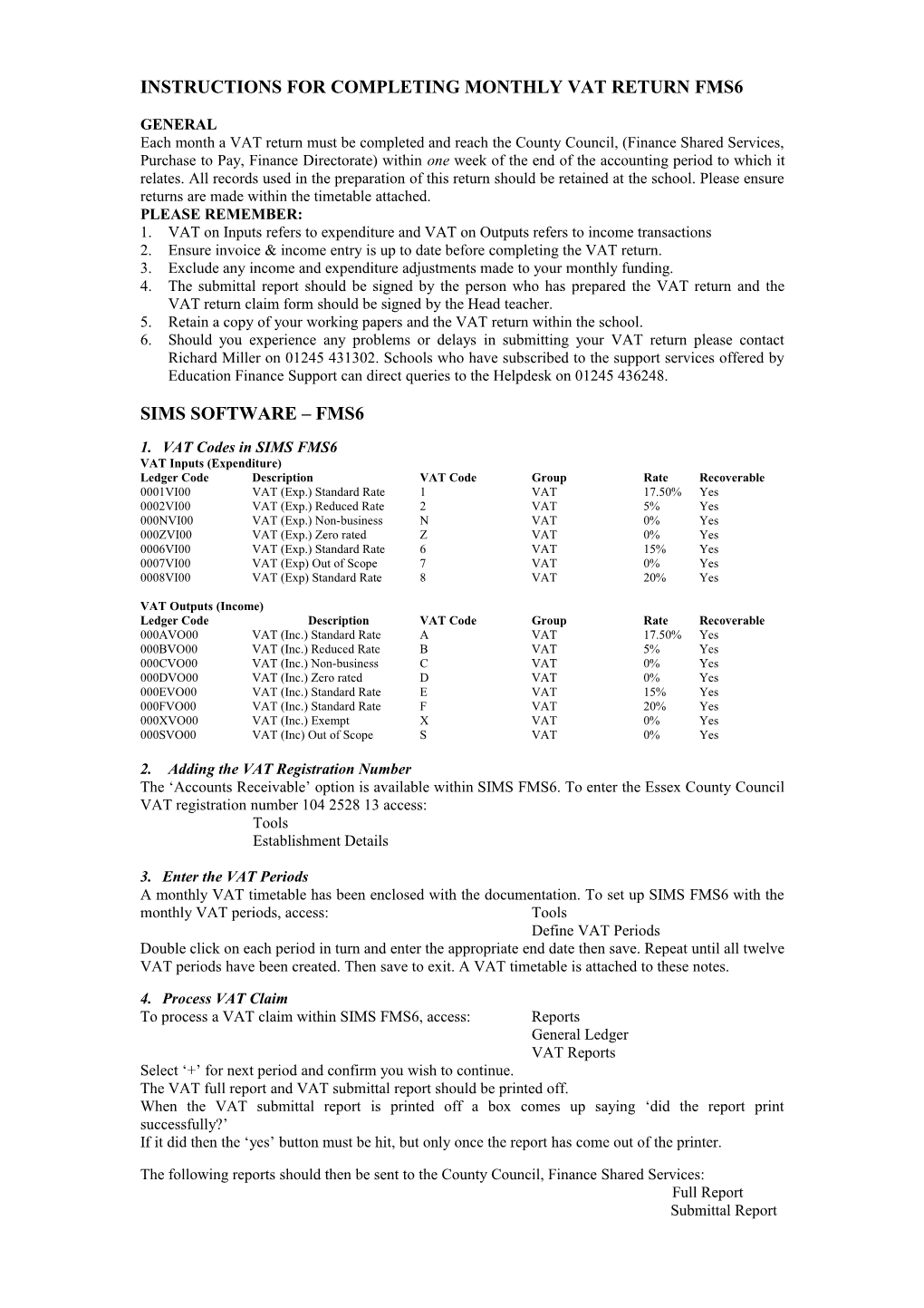 Instructions for Completing Monthly Vat Return