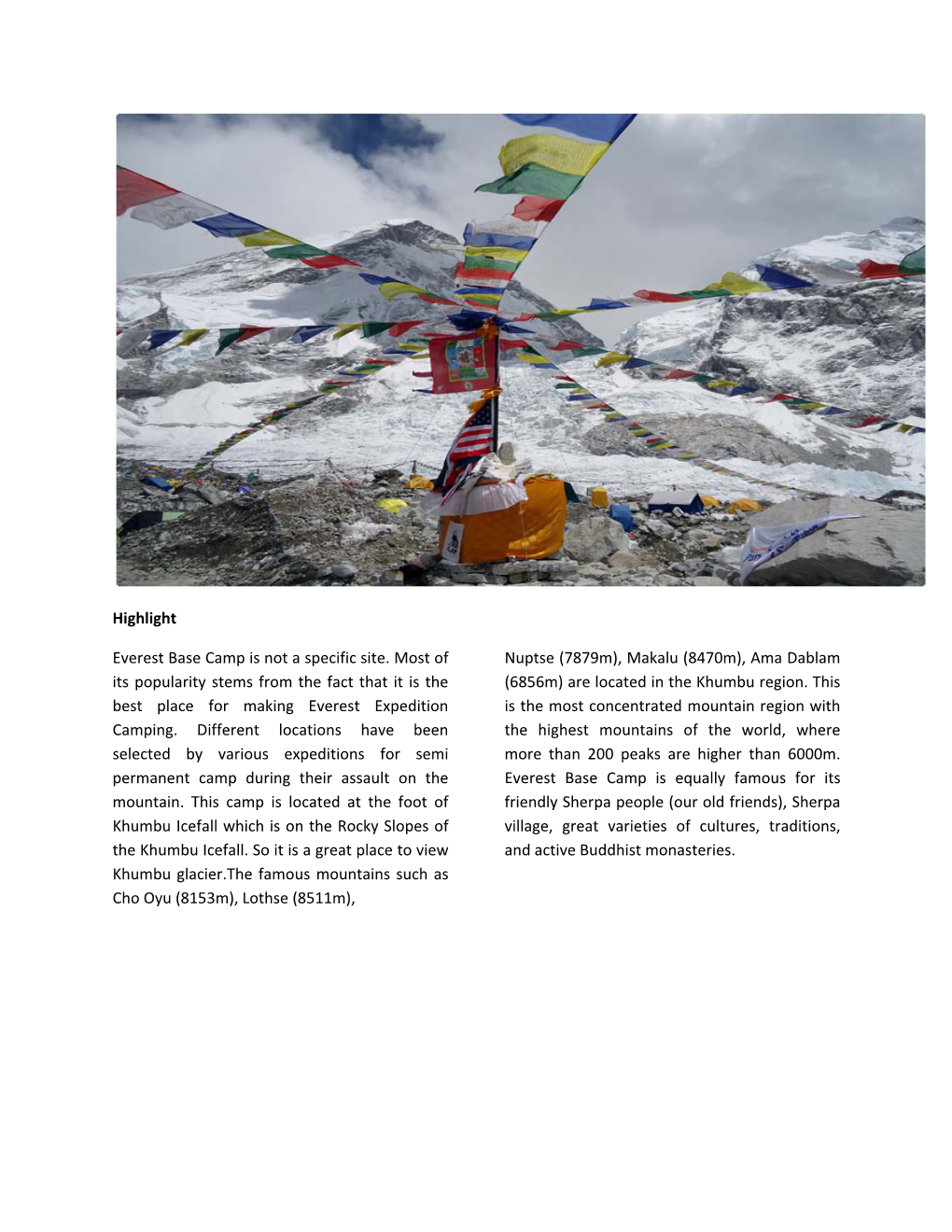 Highlight Everest Base Camp Is Not a Specific Site. Most of Its Popularity