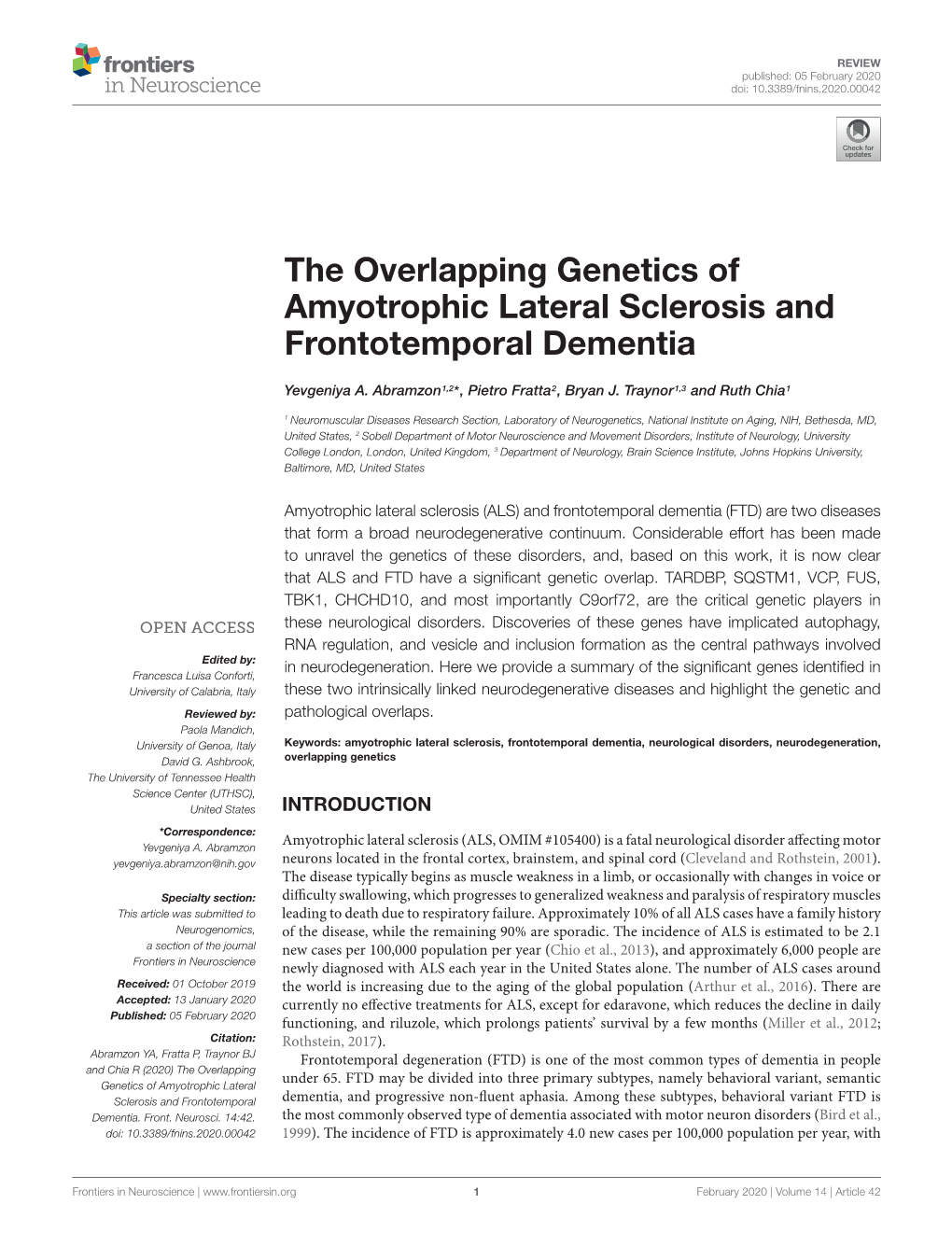 The Overlapping Genetics of Amyotrophic Lateral Sclerosis and Frontotemporal Dementia