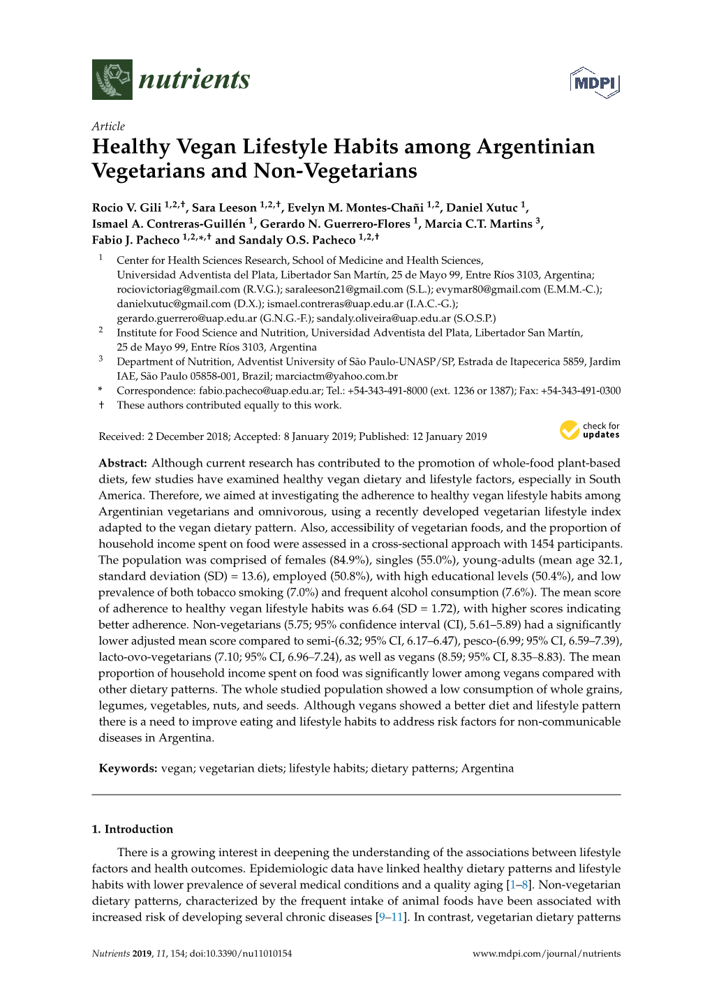 Healthy Vegan Lifestyle Habits Among Argentinian Vegetarians and Non-Vegetarians