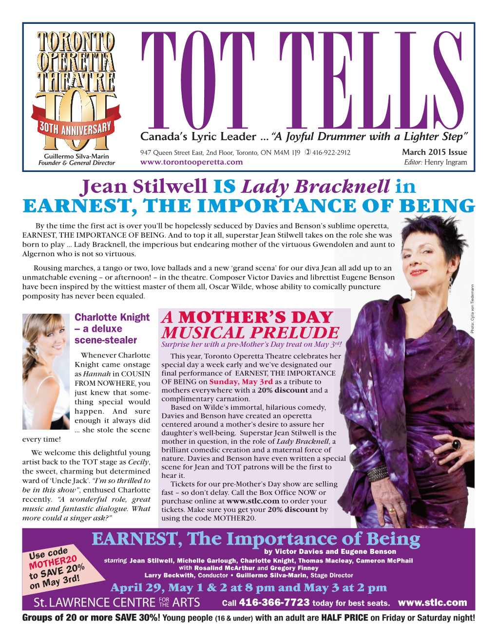 Jean Stilwell IS Lady Bracknell in EARNEST, the IMPORTANCE OF