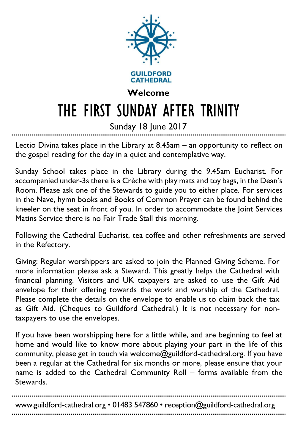 THE FIRST SUNDAY AFTER TRINITY Sunday 18 June 2017