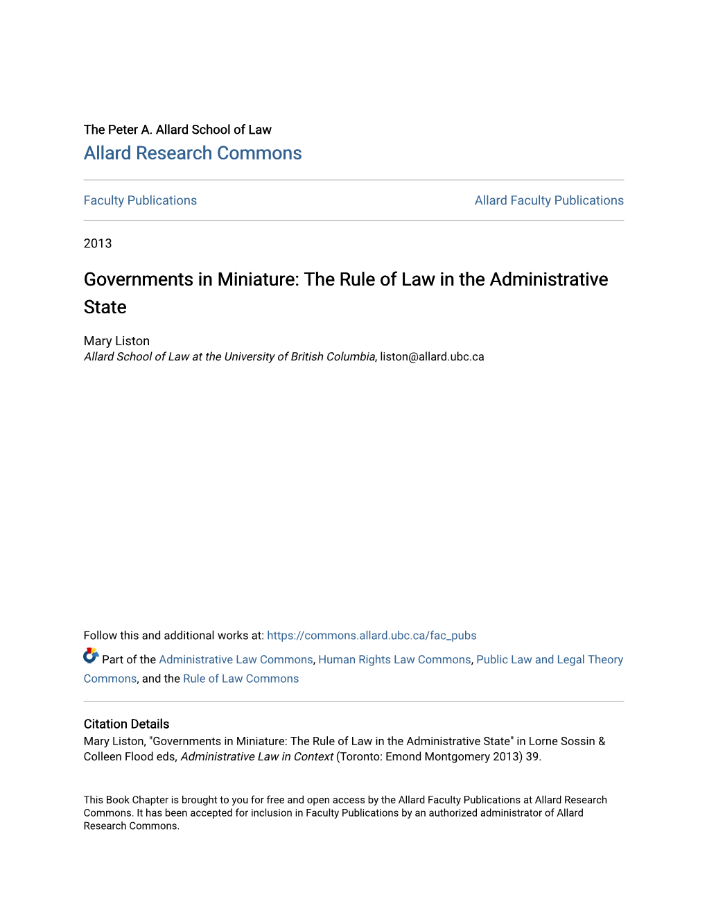 The Rule of Law in the Administrative State