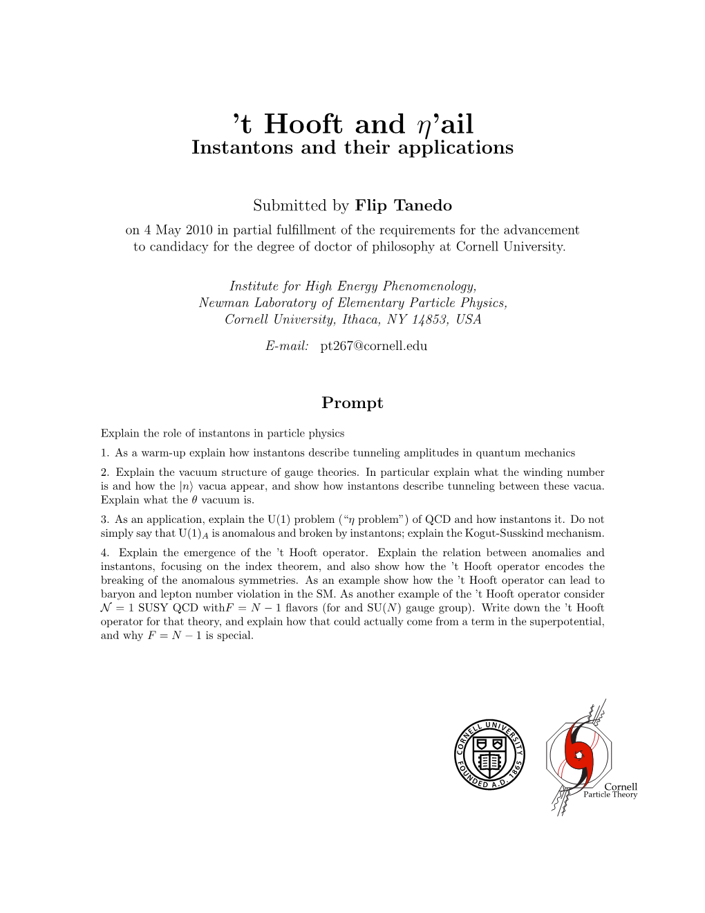 'T Hooft and Η'ail: Instantons and Their Applications