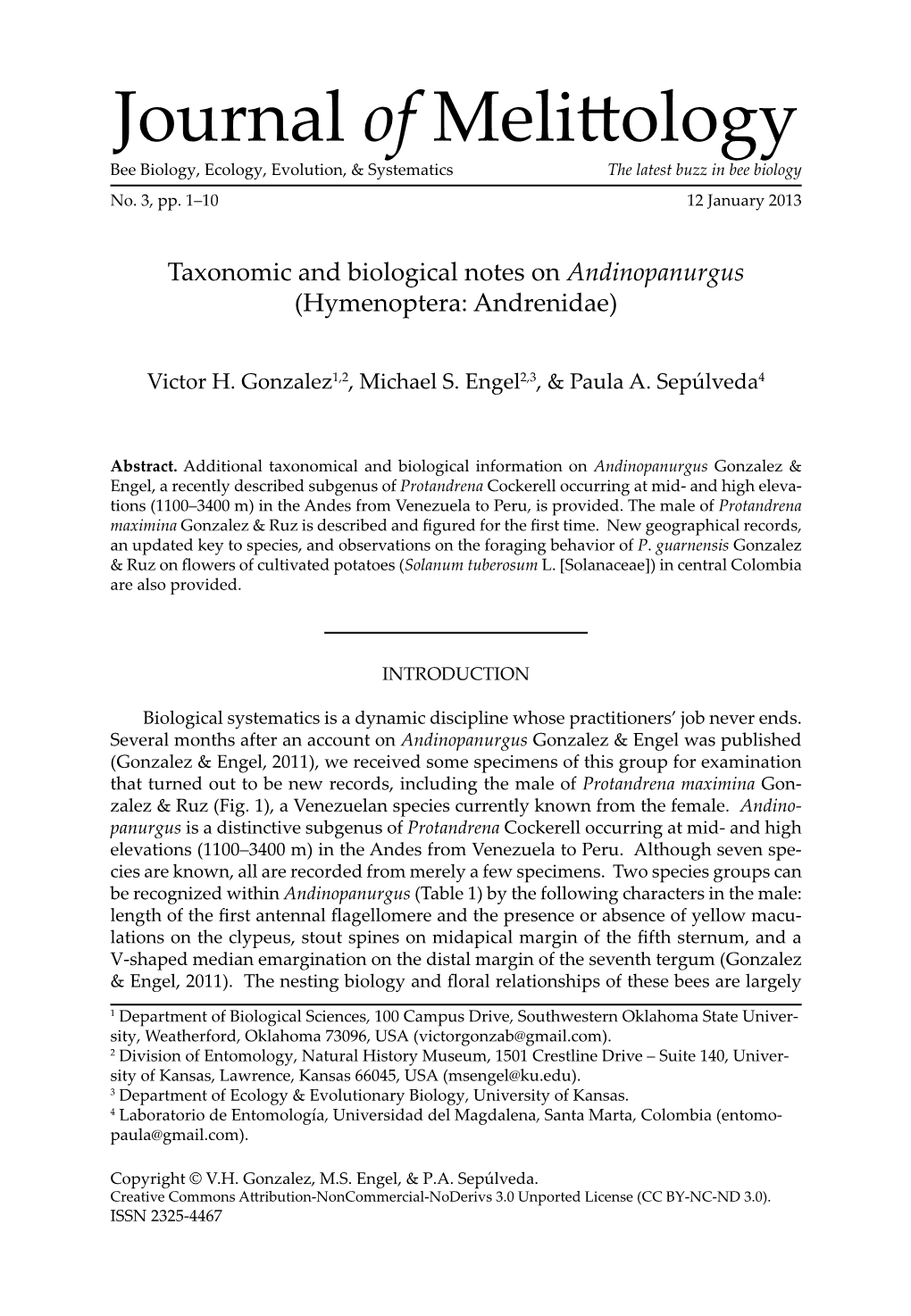 Journal of Melittology Bee Biology, Ecology, Evolution, & Systematics the Latest Buzz in Bee Biology No