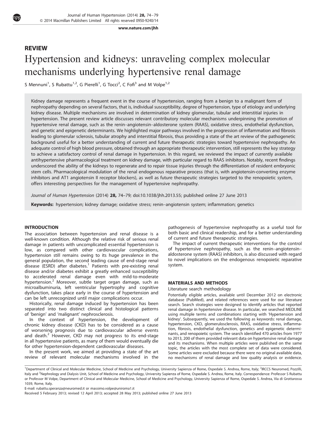 Hypertension and Kidneys: Unraveling Complex Molecular Mechanisms Underlying Hypertensive Renal Damage