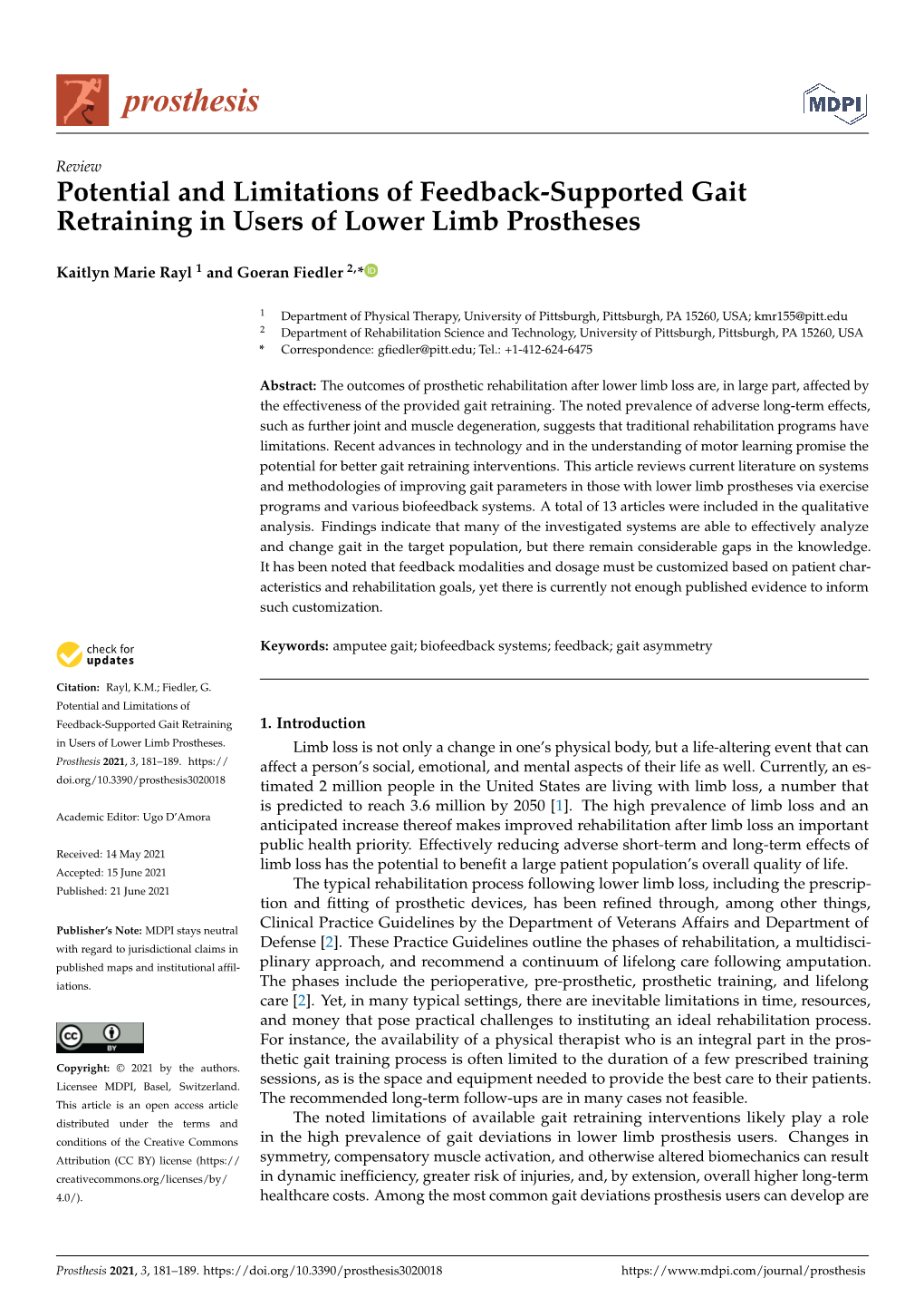 Potential and Limitations of Feedback-Supported Gait Retraining in Users of Lower Limb Prostheses
