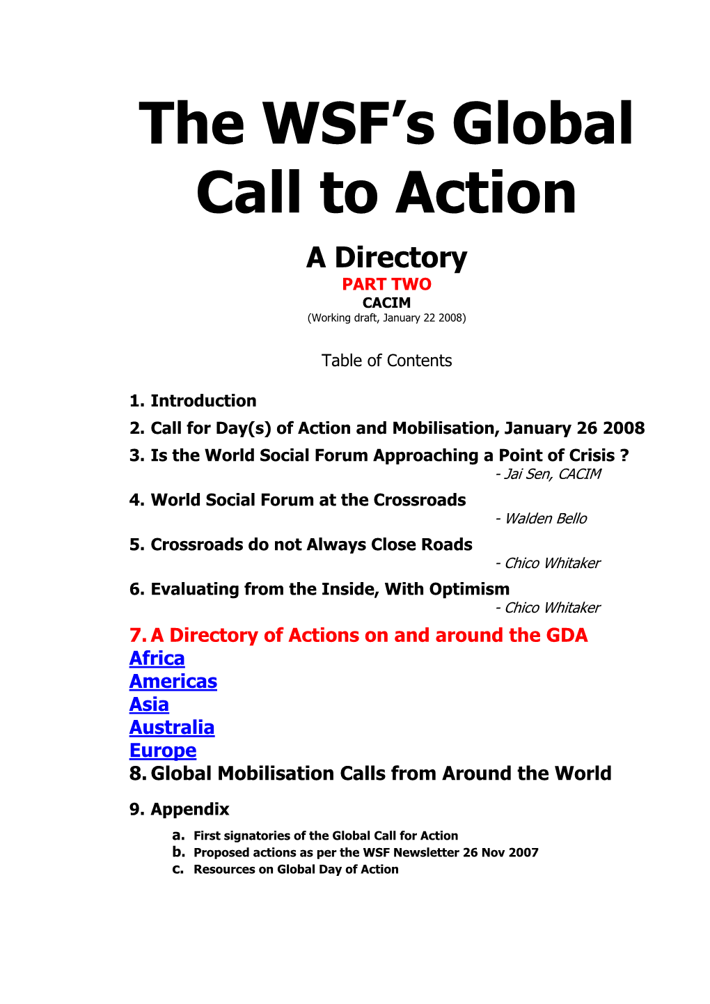 The WSF's Global Call to Action