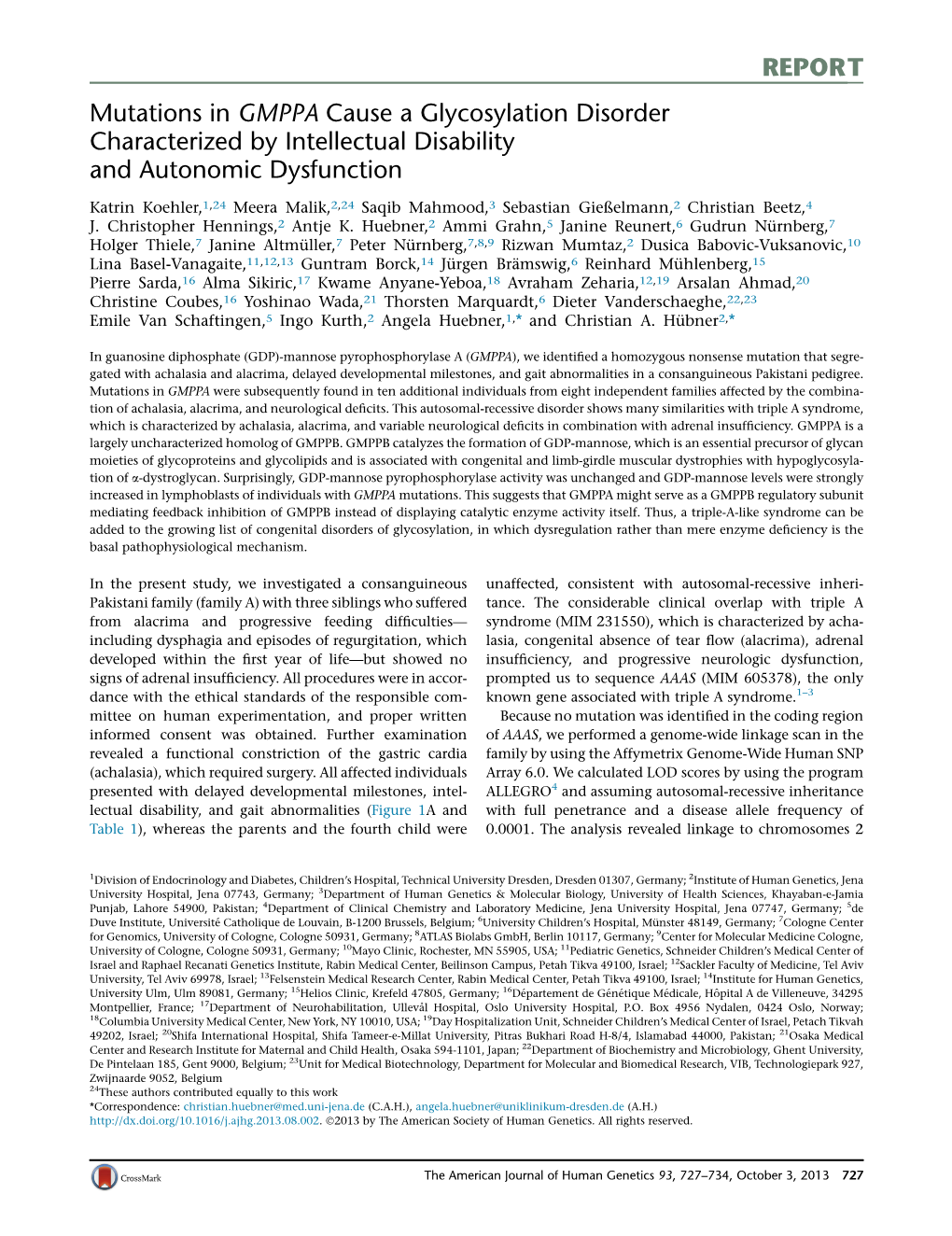 Mutations in GMPPA Cause a Glycosylation Disorder Characterized by Intellectual Disability and Autonomic Dysfunction