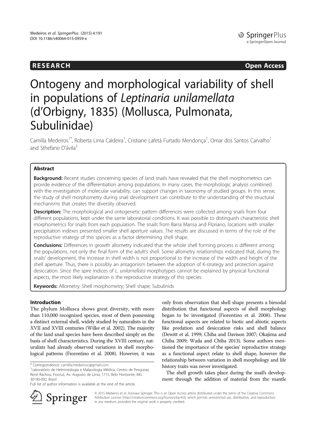 Ontogeny and Morphological Variability of Shell In