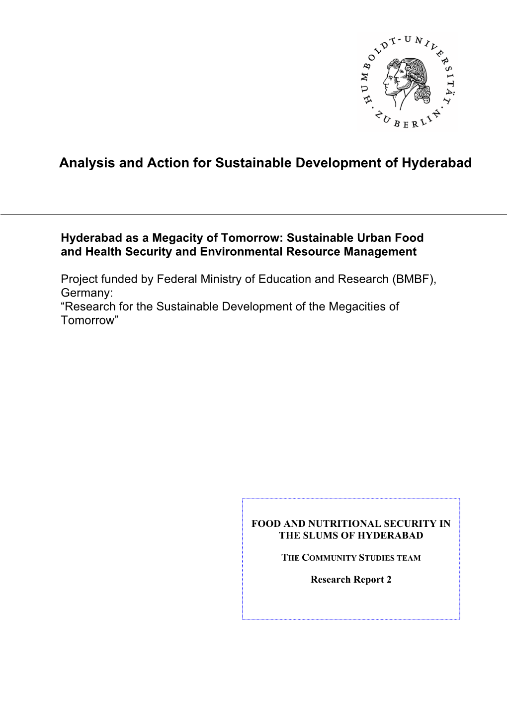 Analysis and Action for Sustainable Development of Hyderabad