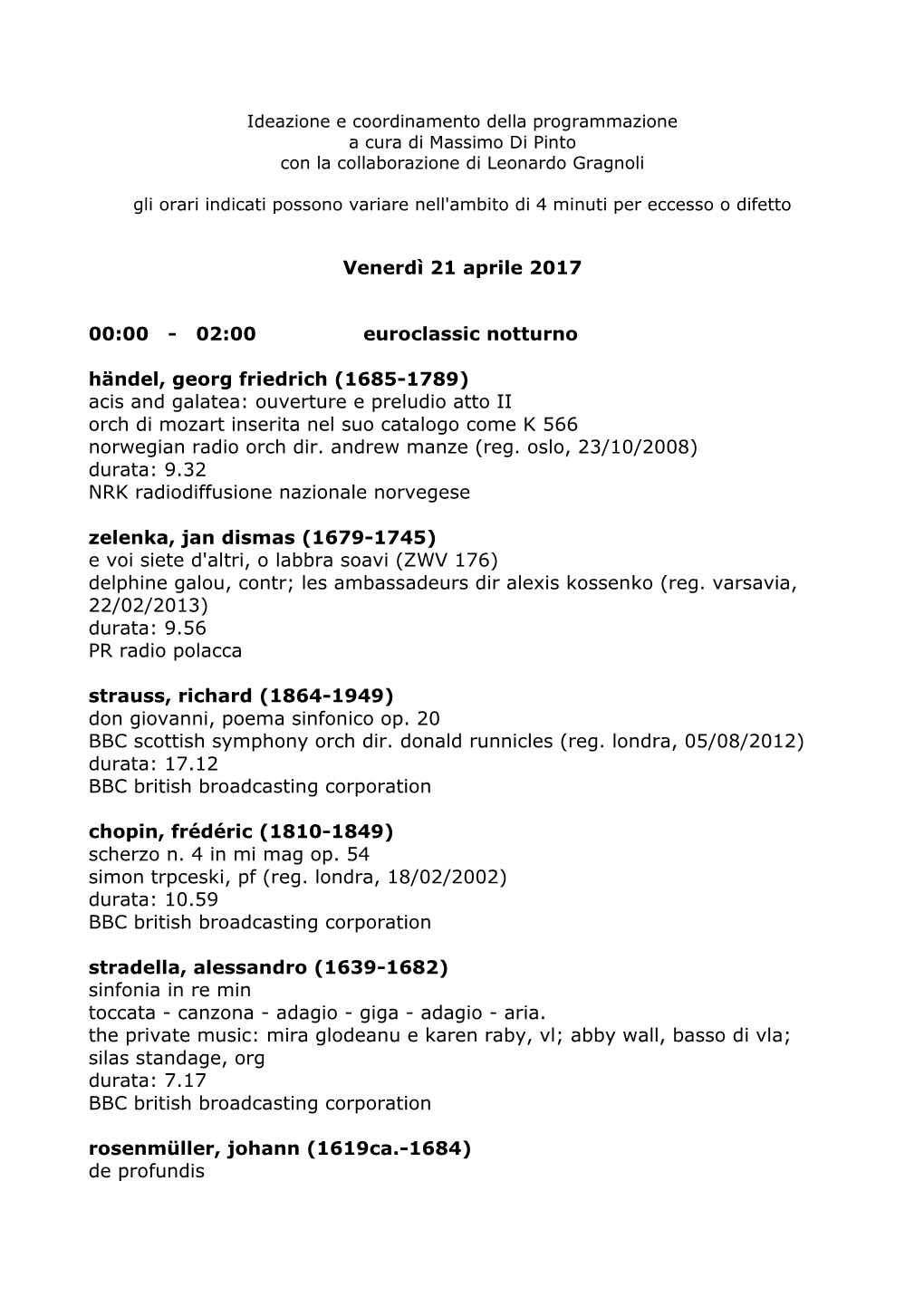 Venerdì 21 Aprile 2017