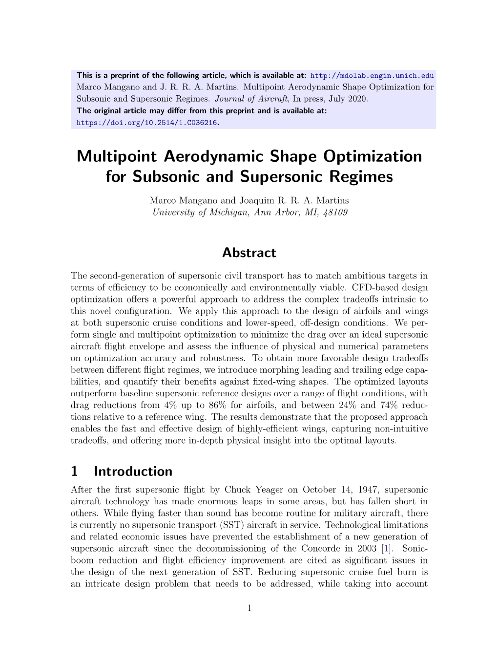 Multipoint Aerodynamic Shape Optimization for Subsonic and Supersonic Regimes