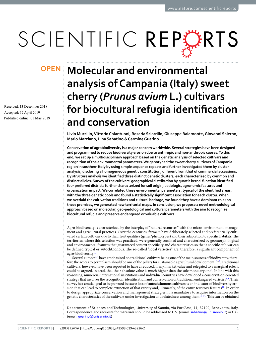 Molecular and Environmental Analysis of Campania (Italy) Sweet Cherry