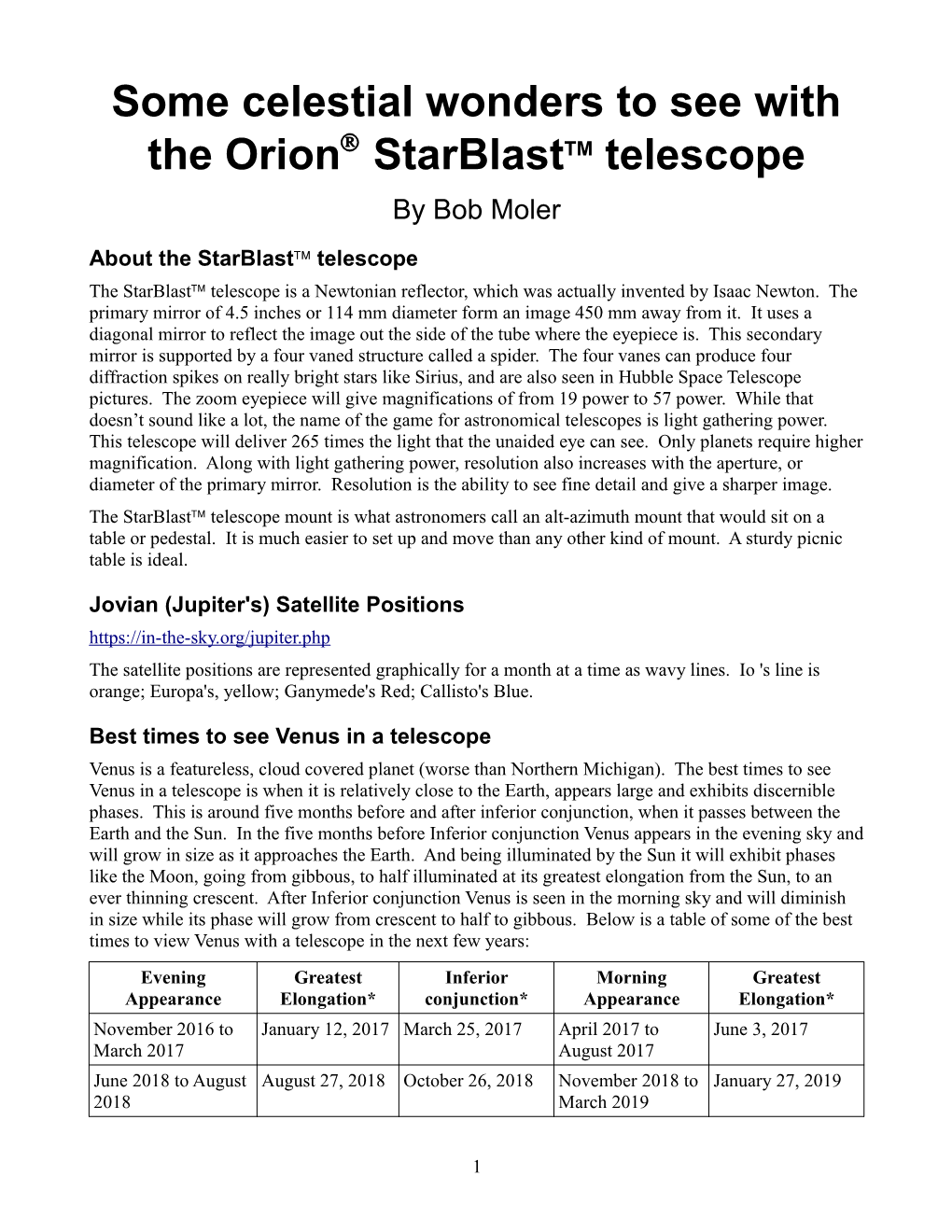 Some Celestial Wonders to See with the Orion Starblasttm Telescope