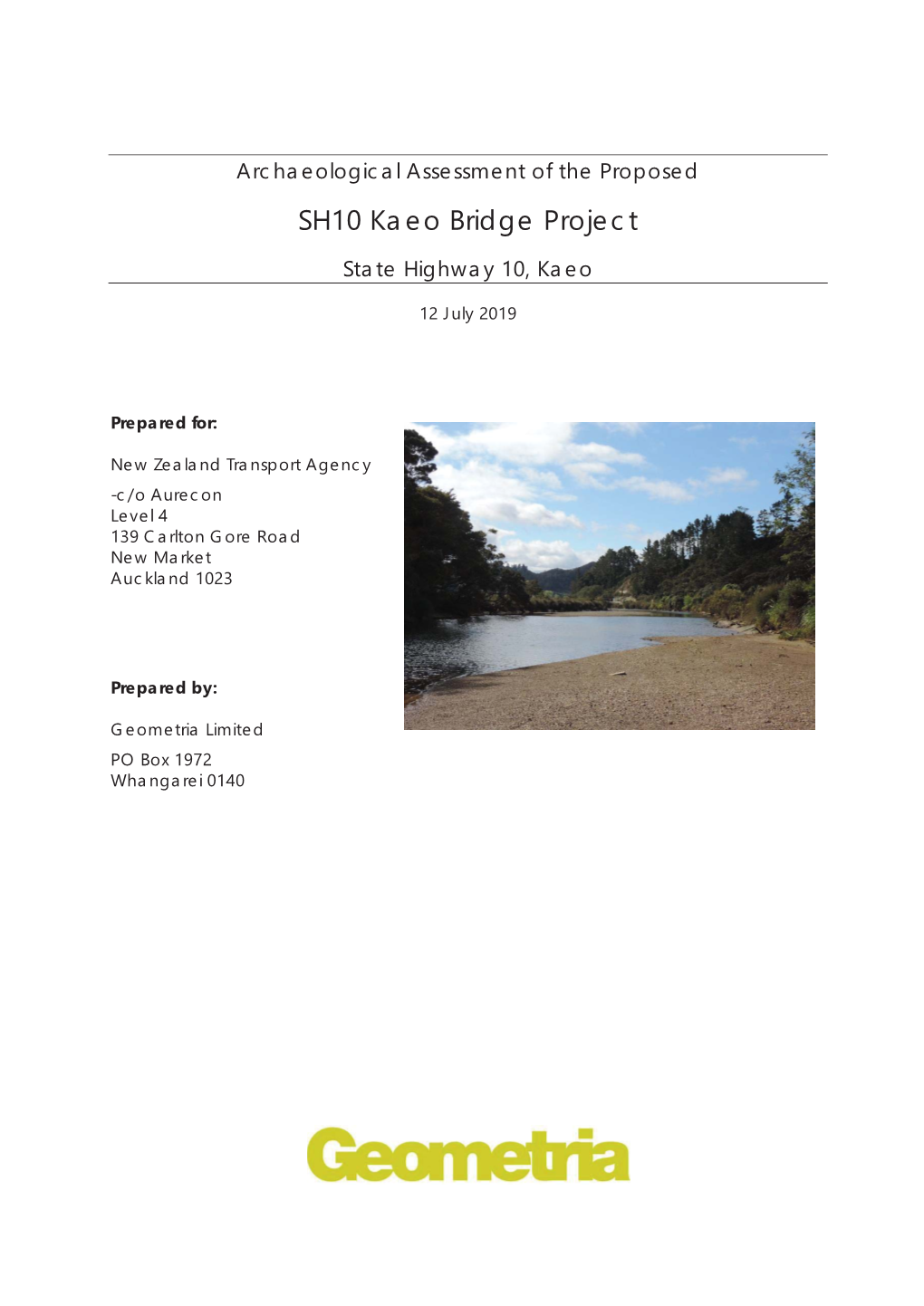 Archaeological Assessment of the Proposed SH10 Kaeo Bridge Project