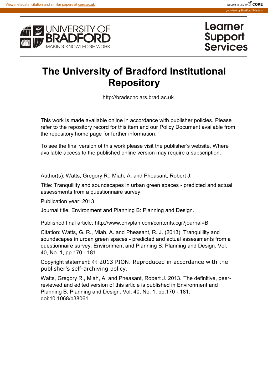 The University of Bradford Institutional Repository