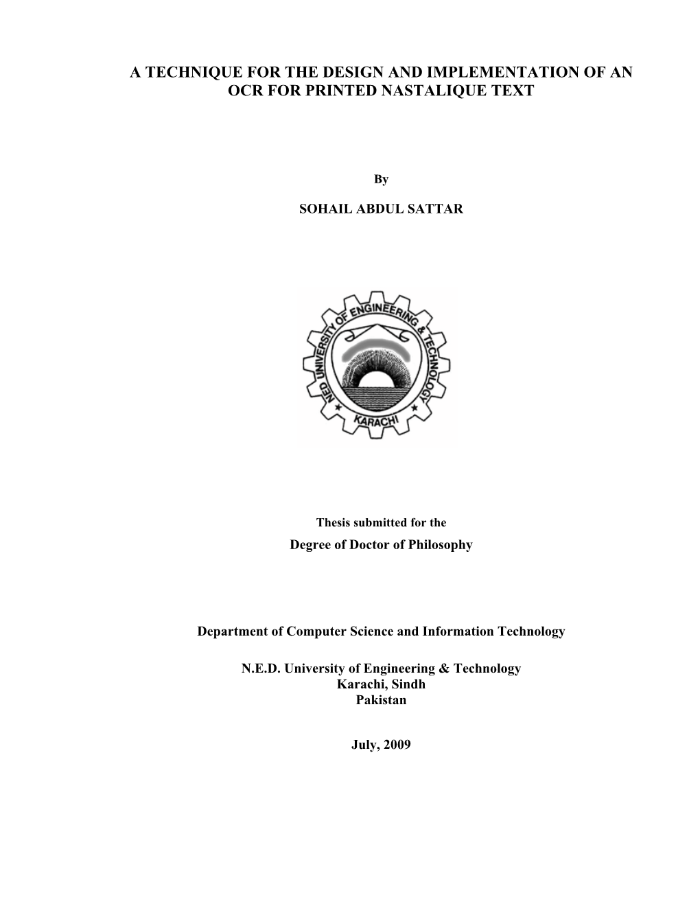 A Technique for the Design and Implementation of an Ocr for Printed Nastalique Text