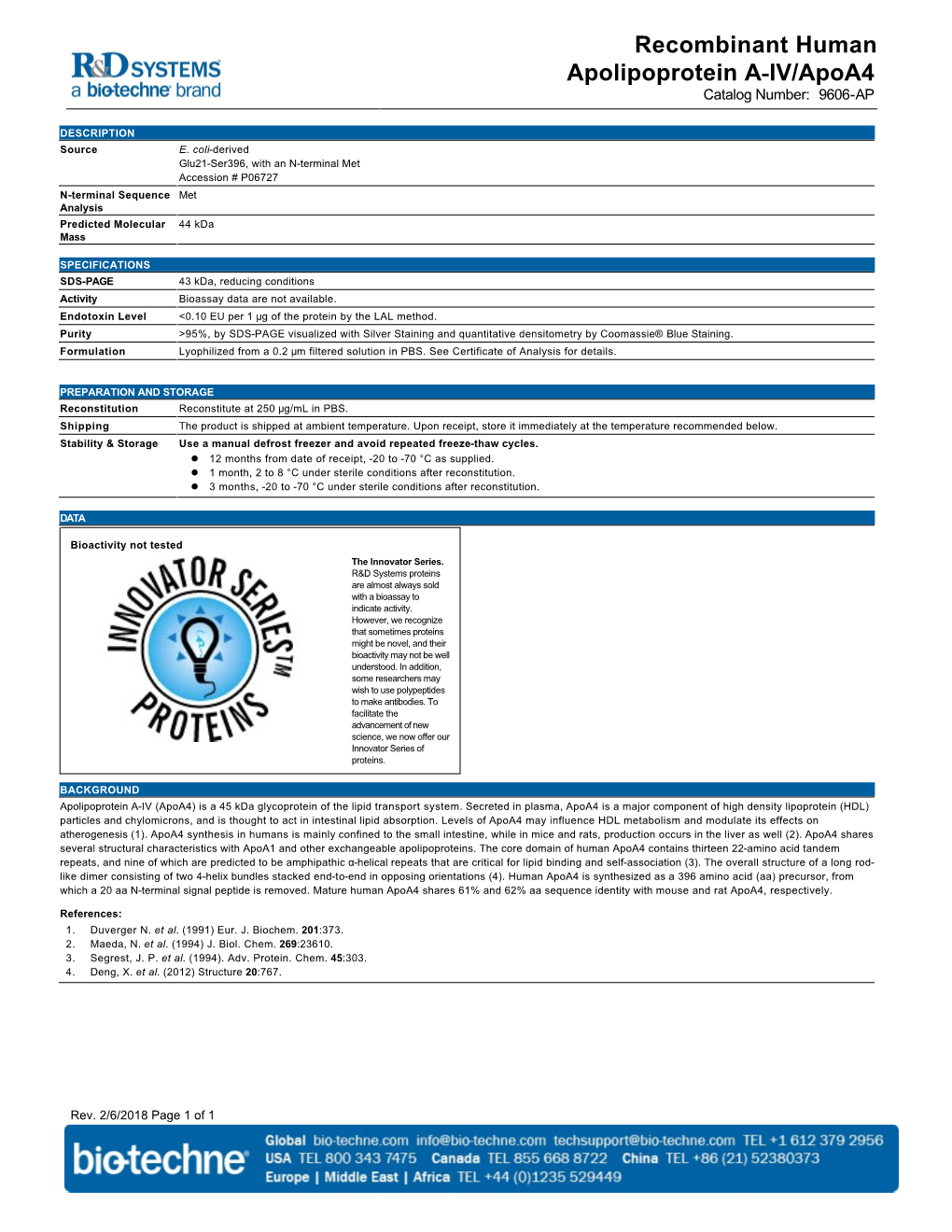 Recombinant Human Apolipoprotein A-IV/Apoa4