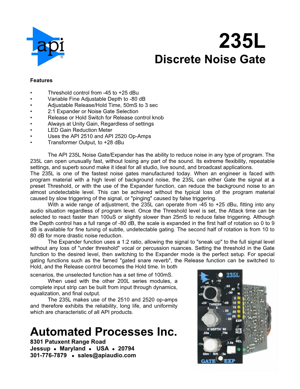 Discrete Noise Gate Automated Processes Inc