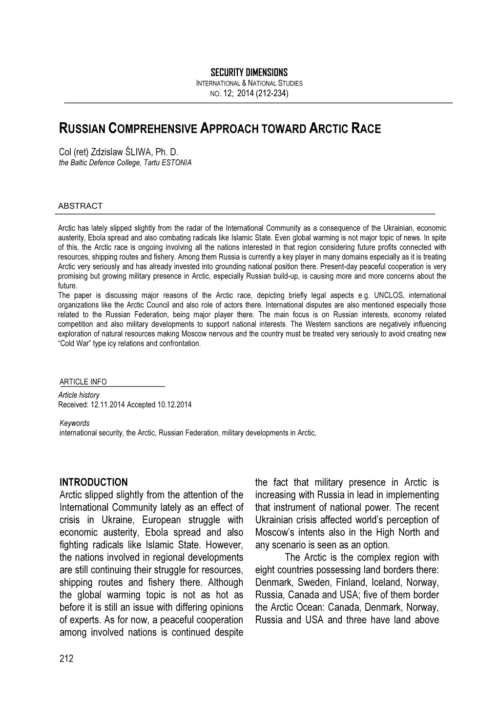 Russian Comprehensive Approach Toward Arctic Race