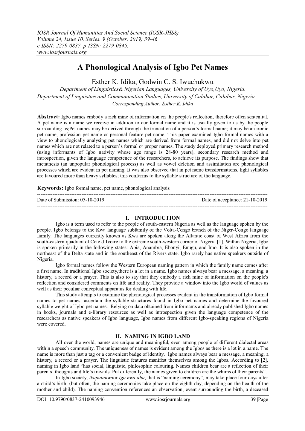 A Phonological Analysis of Igbo Pet Names