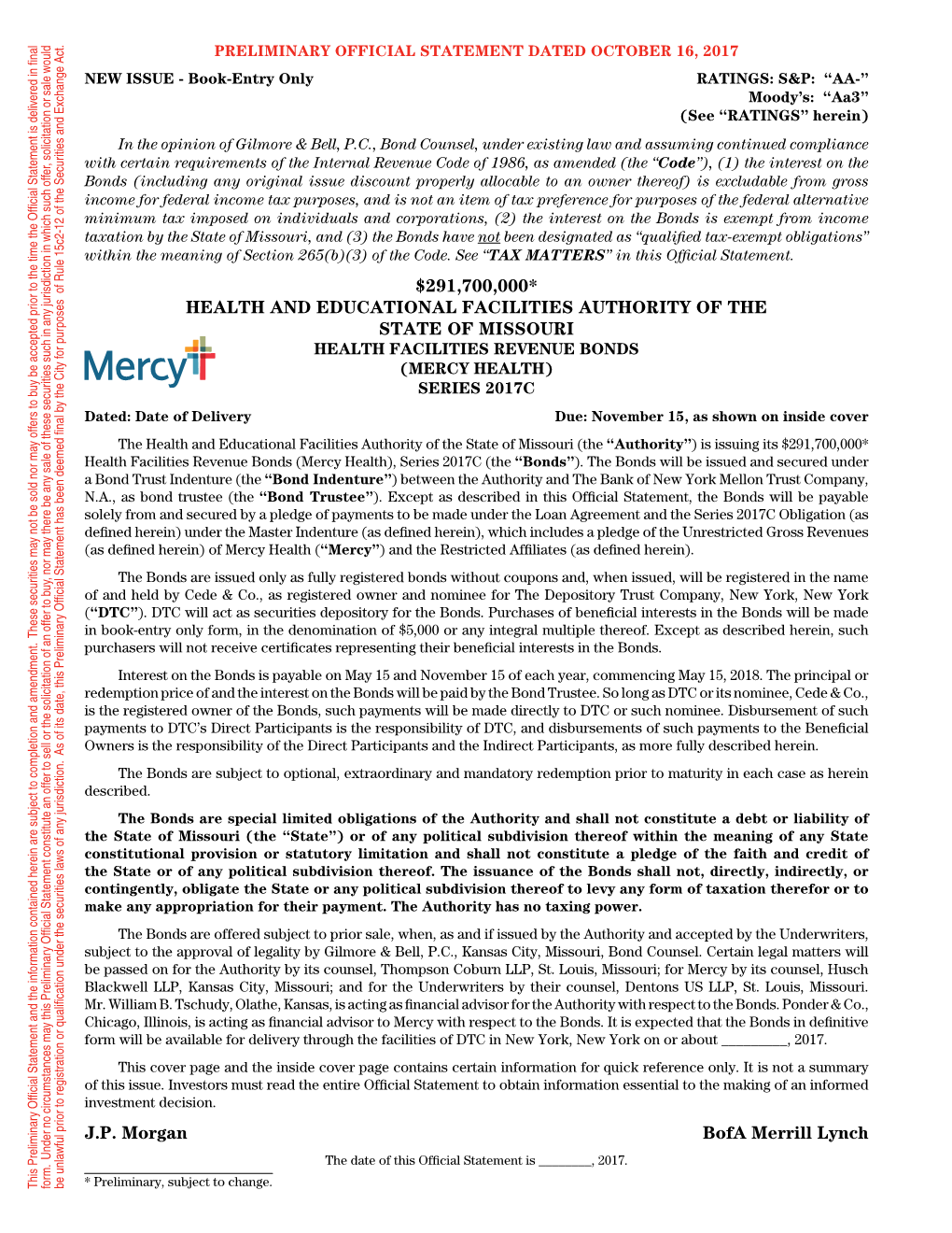 Health and Educational Facilities Authority of the State of Missouri Health Facilities Revenue Bonds (Mercy Health) Series 2017C