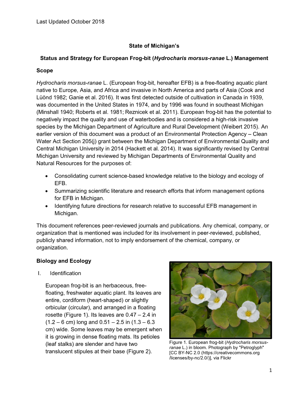 Status and Strategy for European Frog-Bit (Hydrocharis Morsus-Ranae L.) Management