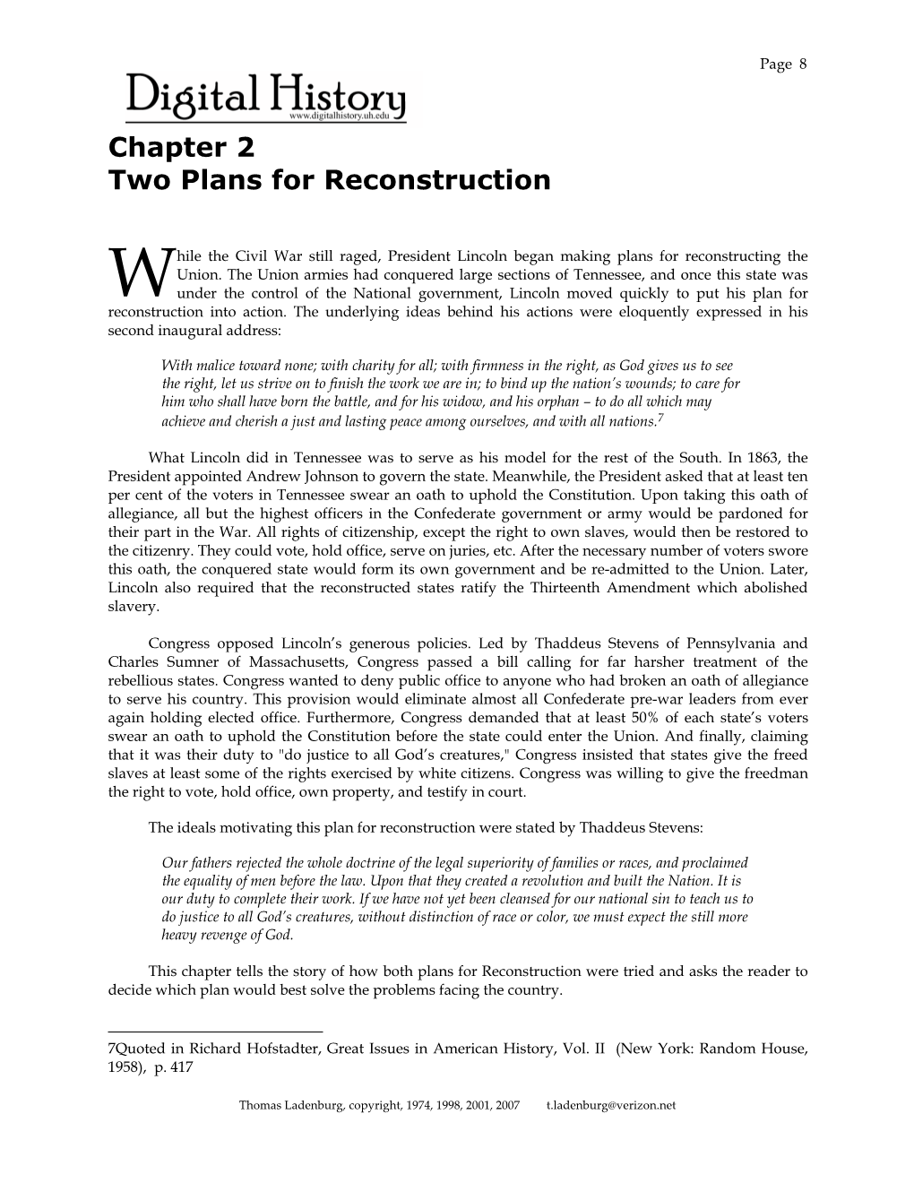 Chapter 2 Two Plans for Reconstruction