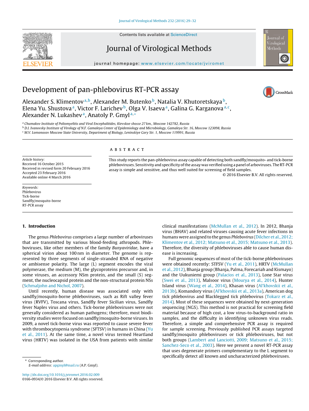 Development of Pan-Phlebovirus RT-PCR Assay