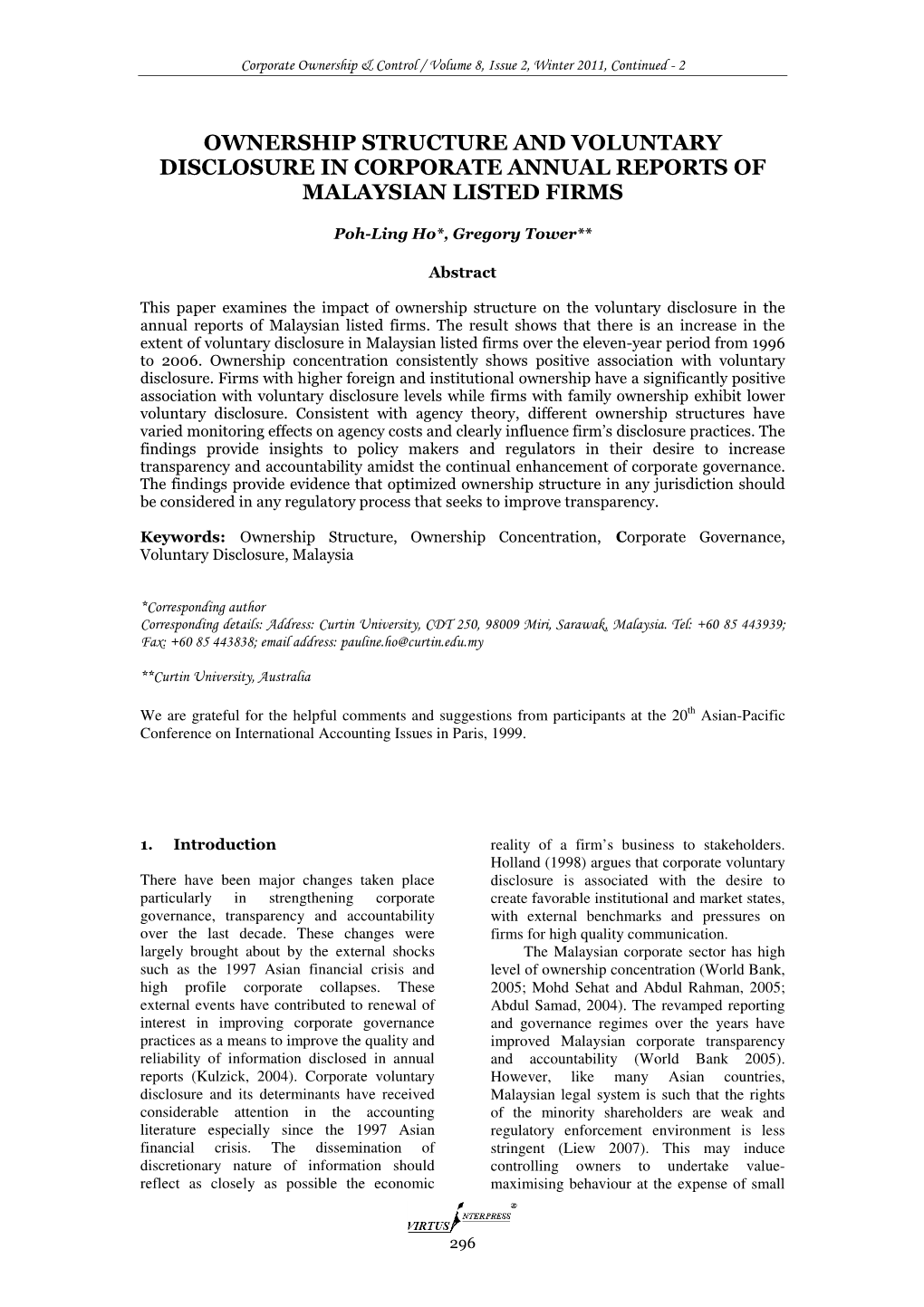 Ownership Structure and Voluntary Disclosure in Corporate Annual Reports of Malaysian Listed Firms