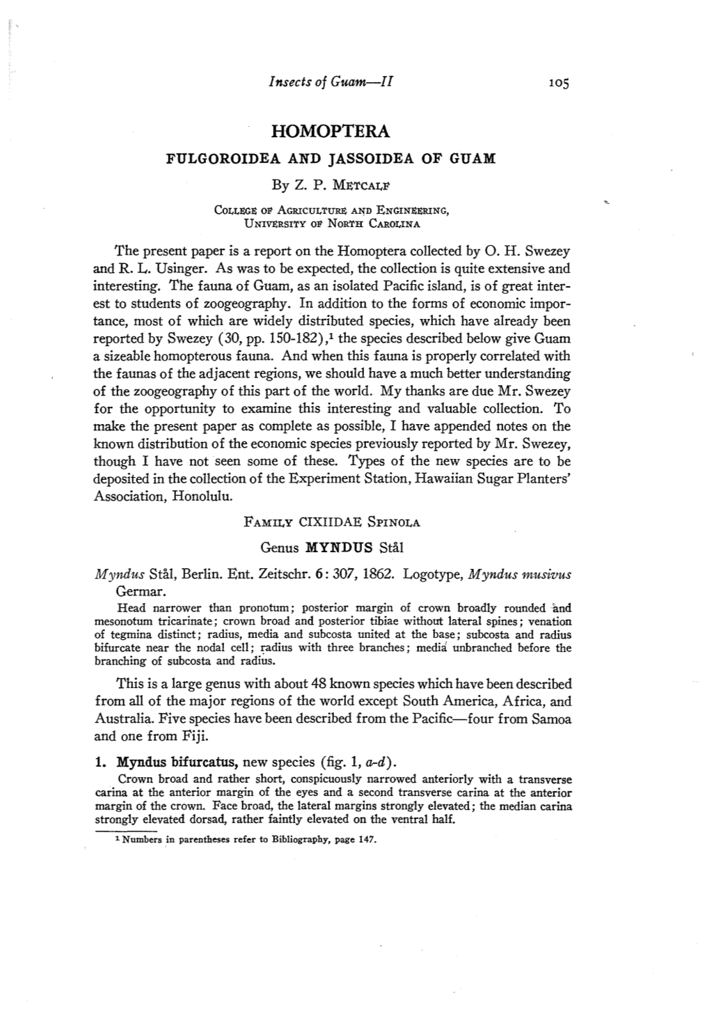 Homoptera Fulgoroidea and Jassoidea of Guam