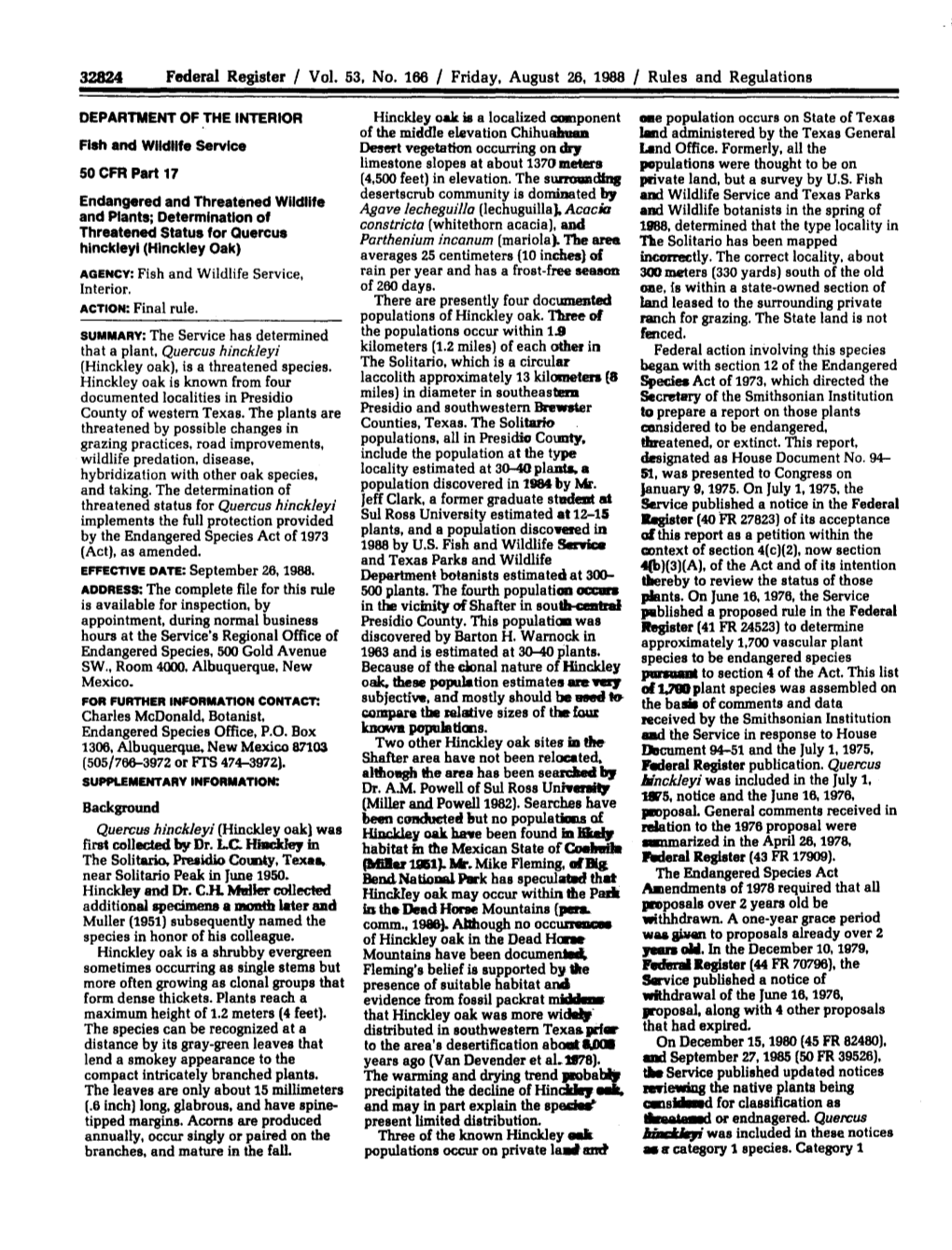 32824 Federal Register I Vol. 53, No. 166 / Friday, August 26, 1988 / Rules and Regulations