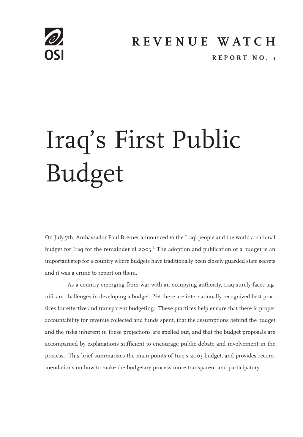 Iraq's First Public Budget