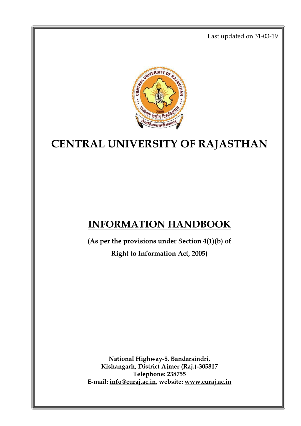 Central University of Rajasthan Information Handbook