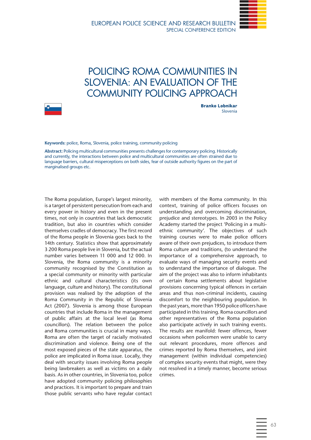 Policing Roma Communities in Slovenia: an Evaluation of the Community Policing Approach