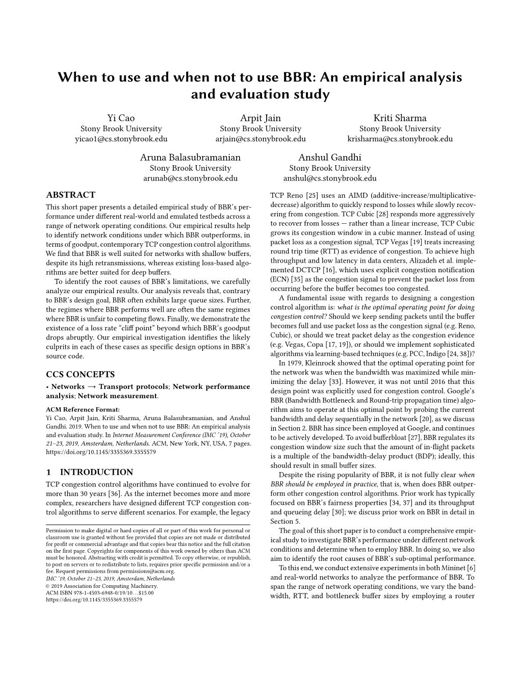 When to Use and When Not to Use BBR: an Empirical Analysis and Evaluation Study