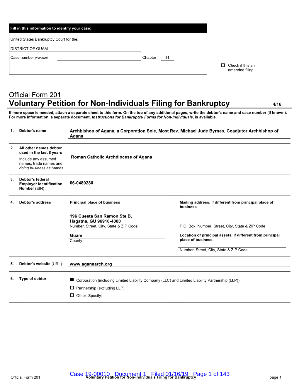 Voluntary Petition for Non-Individuals Filing for Bankruptcy 4/16 If More Space Is Needed, Attach a Separate Sheet to This Form