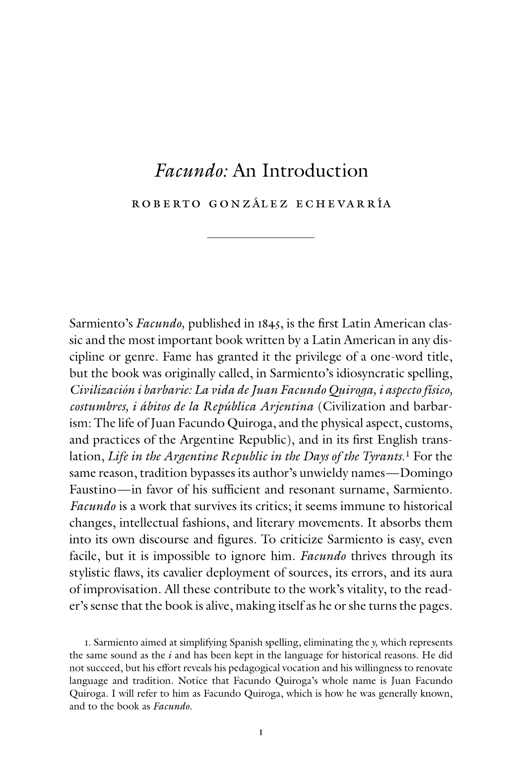 Facundo: an Introduction Roberto González Echevarría