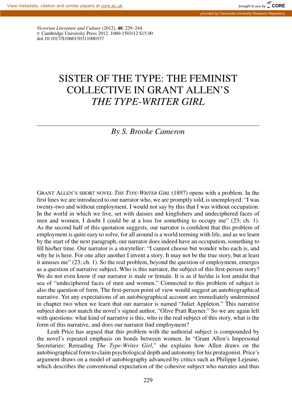 The Feminist Collective in Grant Allen's the Type