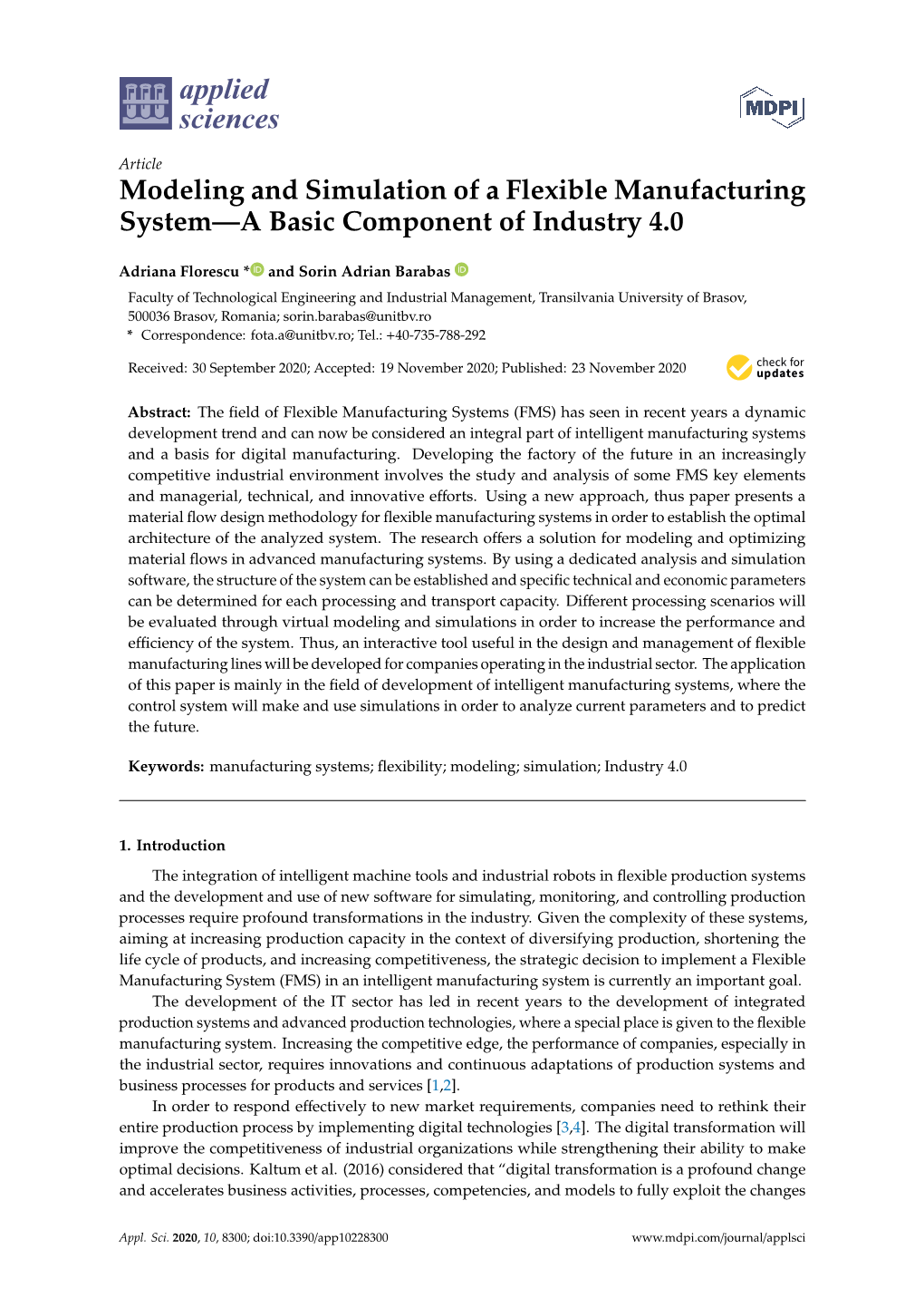 Modeling and Simulation of a Flexible Manufacturing System—A Basic Component of Industry 4.0