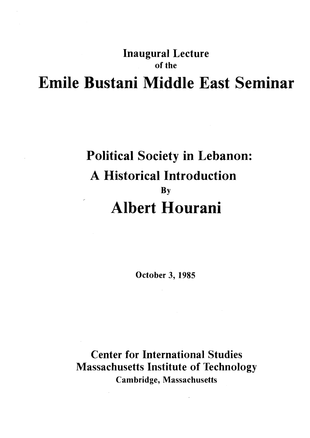 Emile Bustani Middle East Seminar Albert Hourani