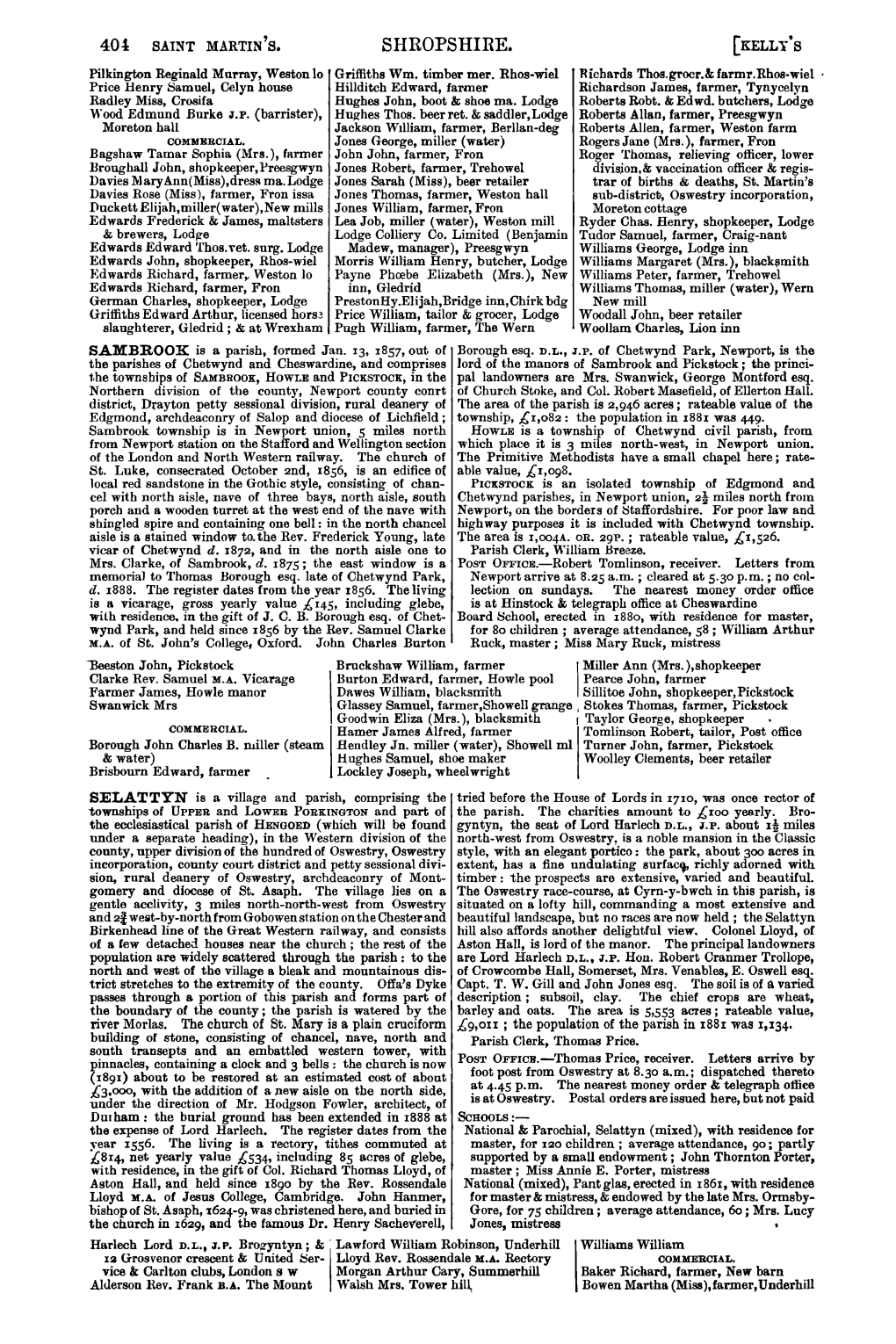 SHROPSHIRE. Pilkington Reginald Murray, Weston Lo Griffiths Wm