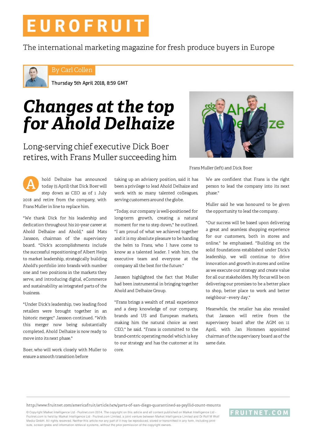 Changes at the Top for Ahold Delhaize