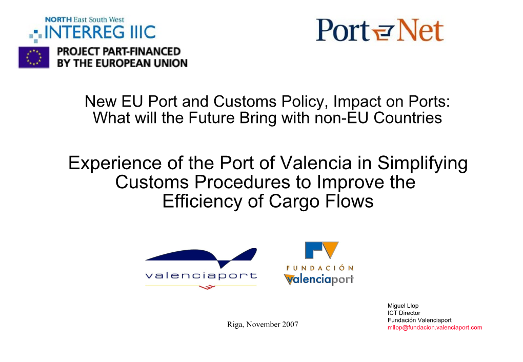 Experience of the Port of Valencia in Simplifying Customs Procedures to Improve the Efficiency of Cargo Flows